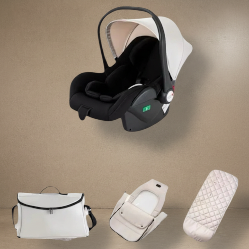 Accessoires blancs sur fond beige