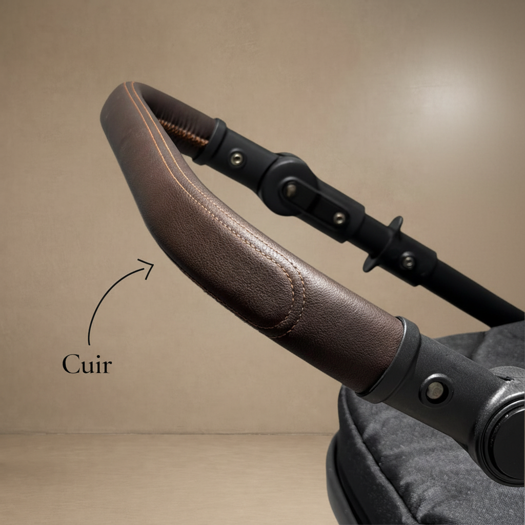 Poignée cuir sur fond béton ciré