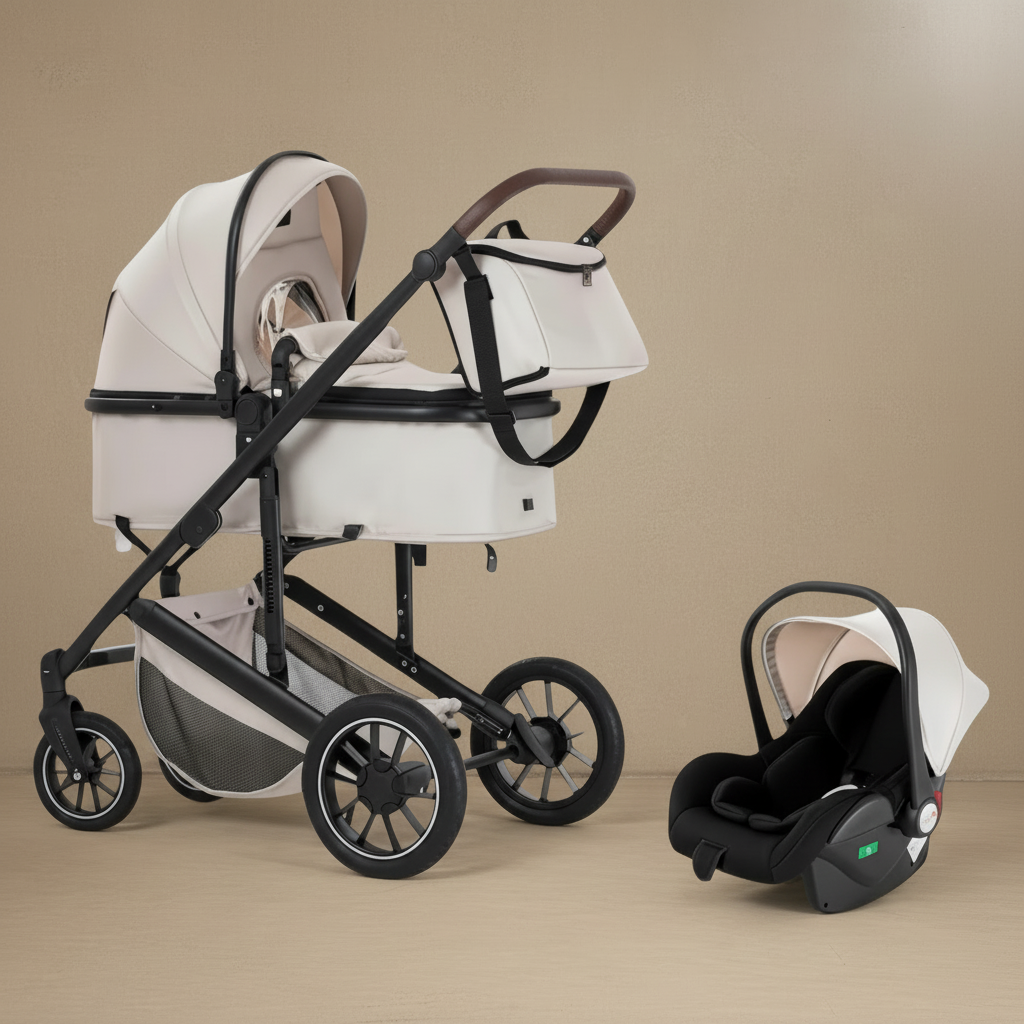 Poussette blanche fond uniforme