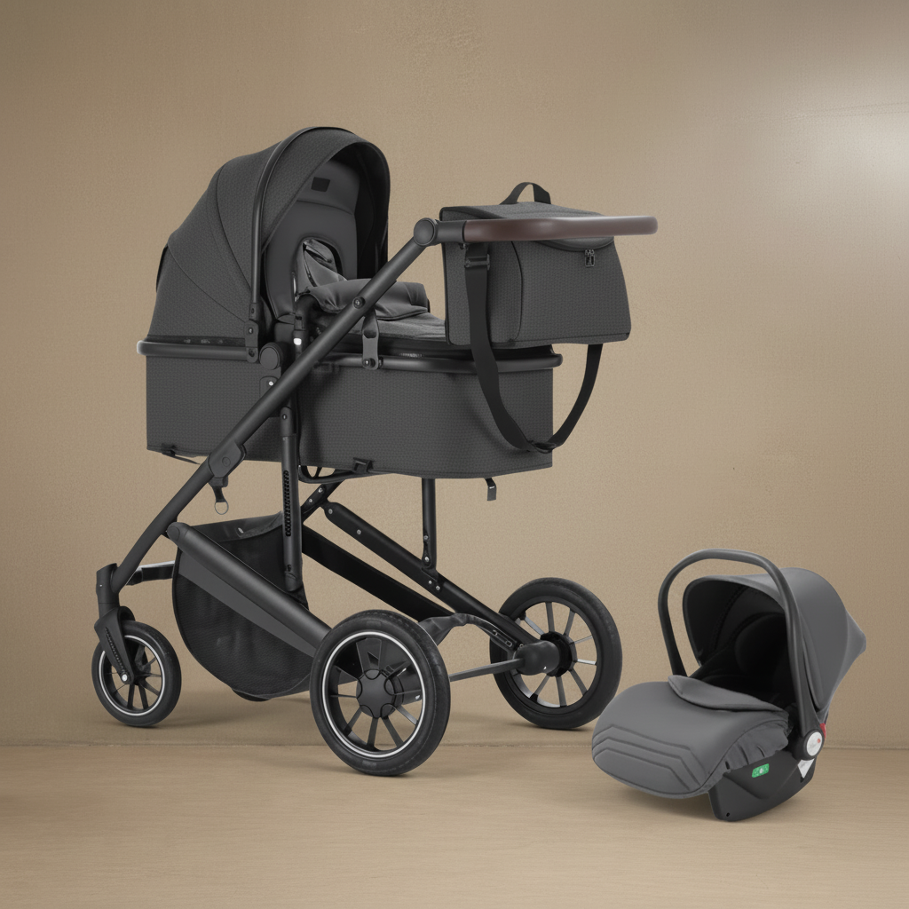 Poussette grise fond uniforme