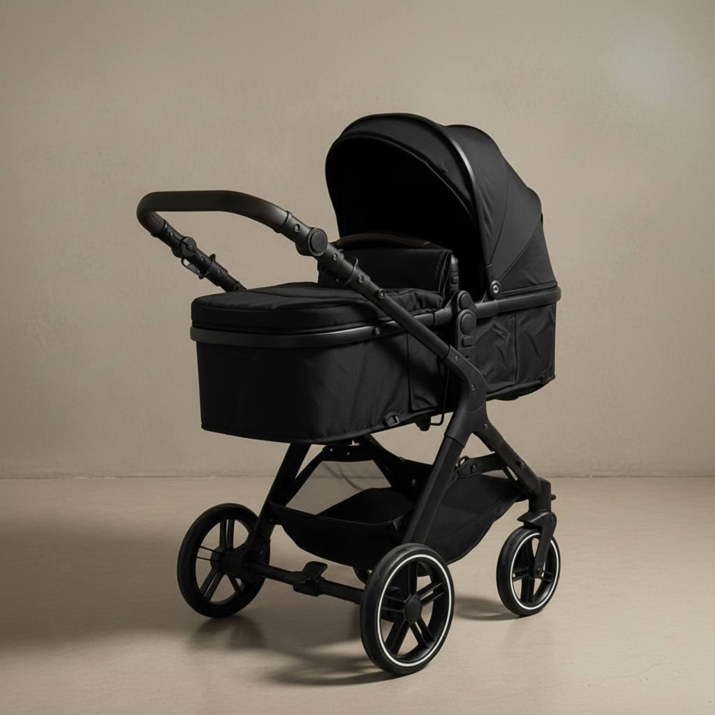 Poussette noire moins zoomée